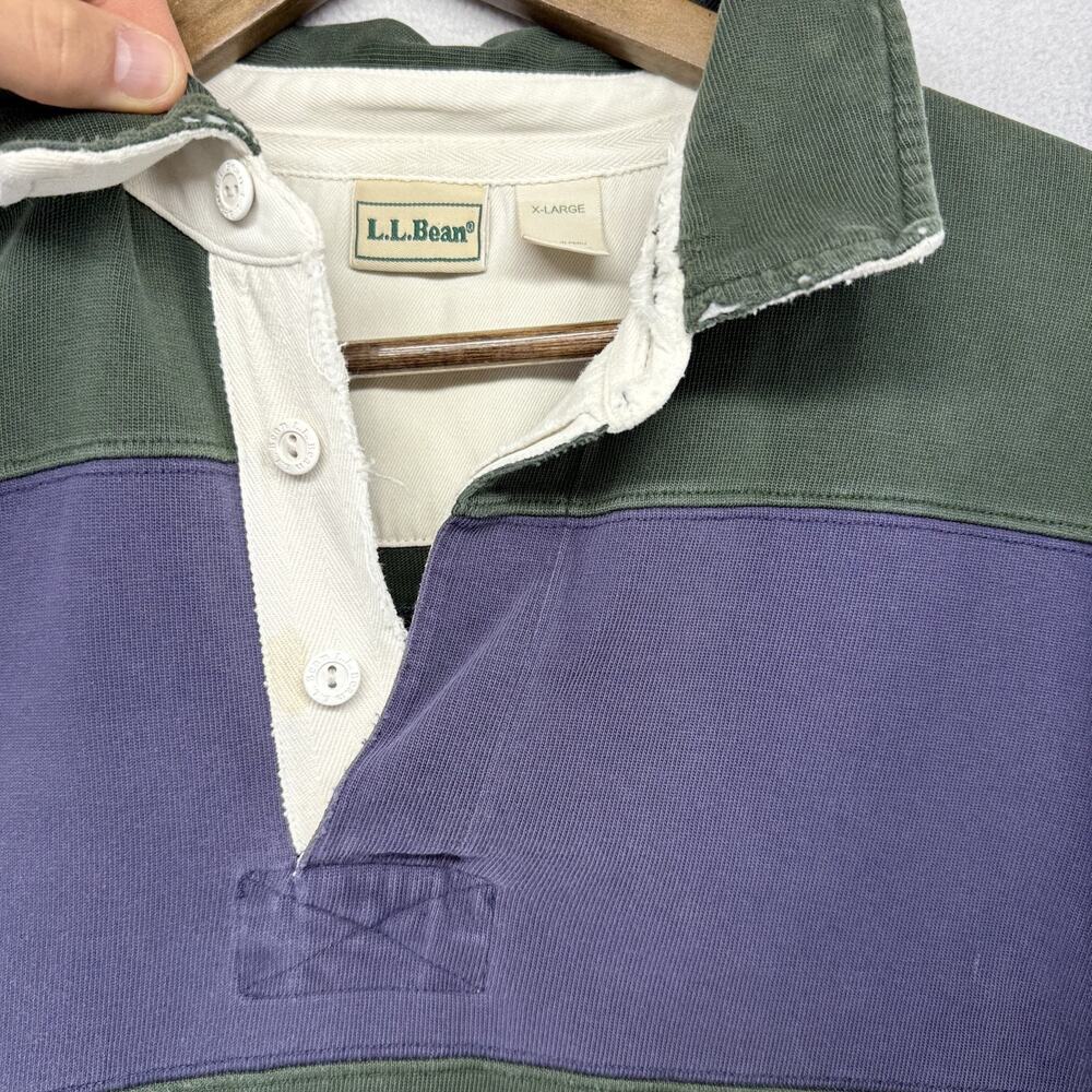 Vintage LL Bean Rugby Shirt men's XL Blue Green Colorblock Thick Distressed y2k - Picture 9 of 10